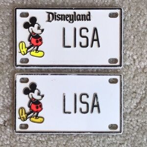 Set of 2 Vintage Mickey Mouse Personalized Bike License Plates, “Lisa”